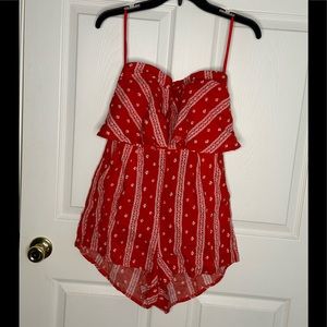 Strapless bandana print romper